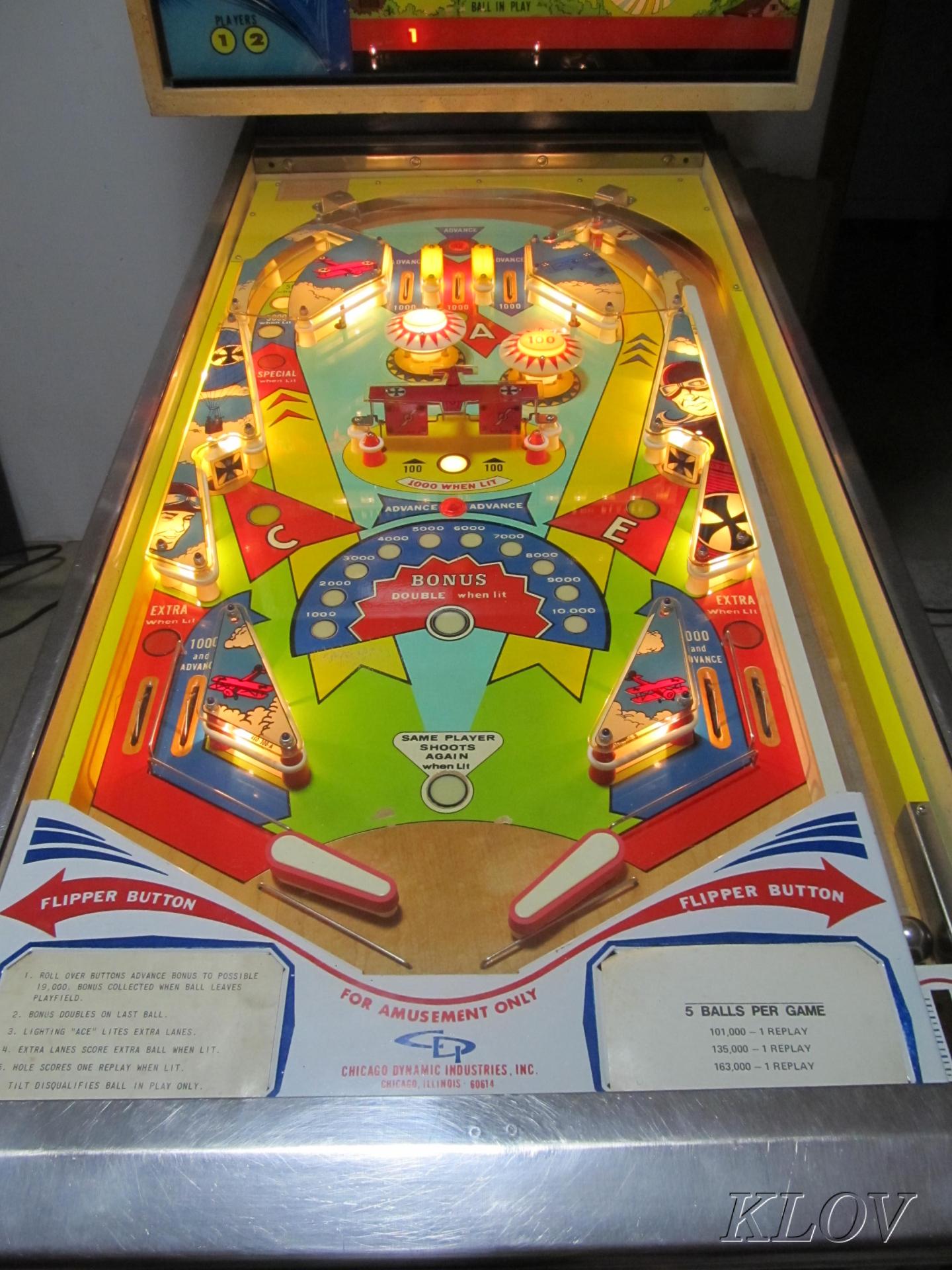 red baron pinball machine for sale